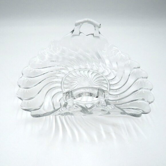 Vintage Fostoria Curved Muffin Tray Clear Glass Colonial Swirl Dual Handles - Picture 3 of 7